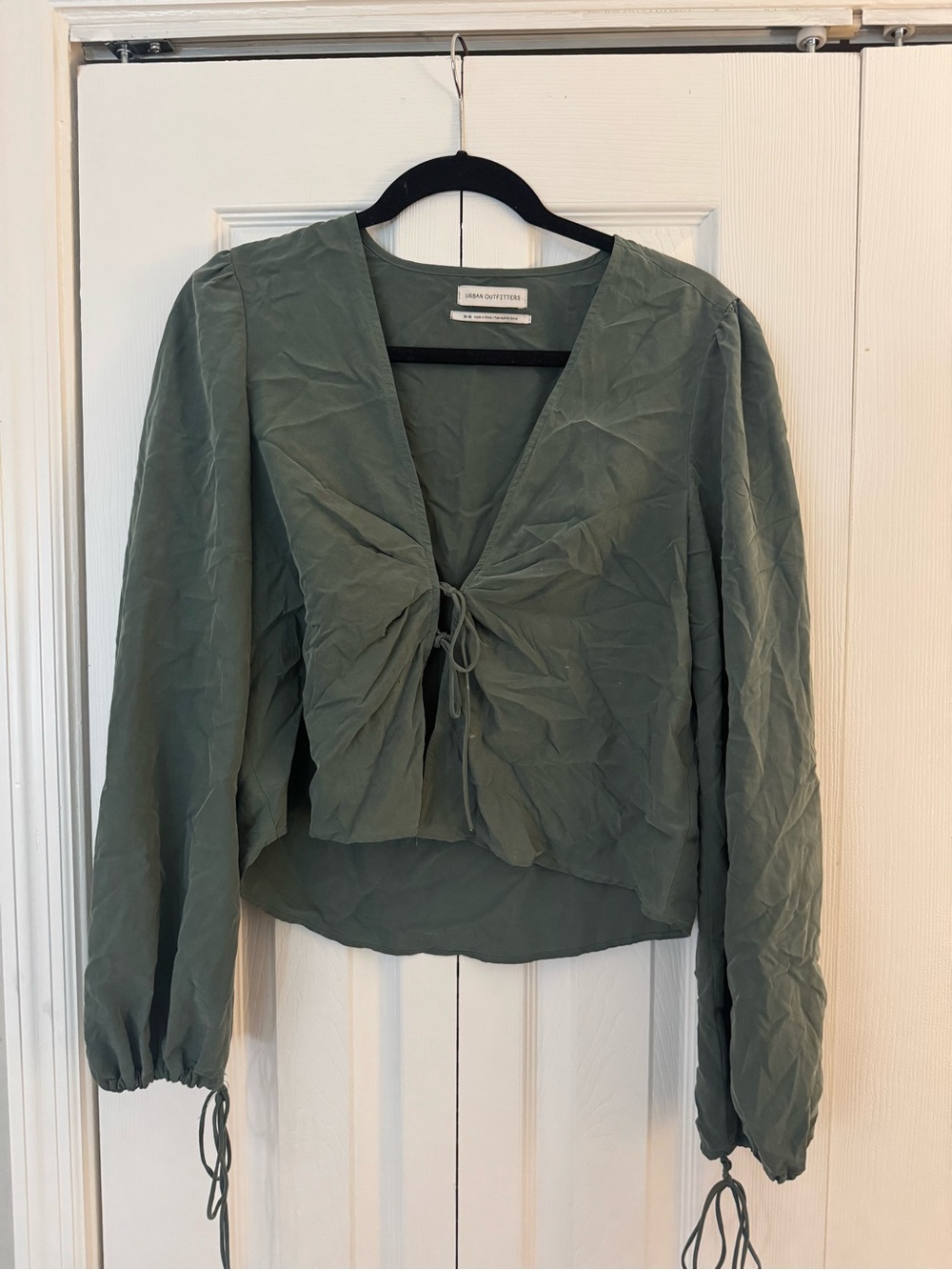 Urban Outfitters Sage Green Tie-Front V-Neck Blouse